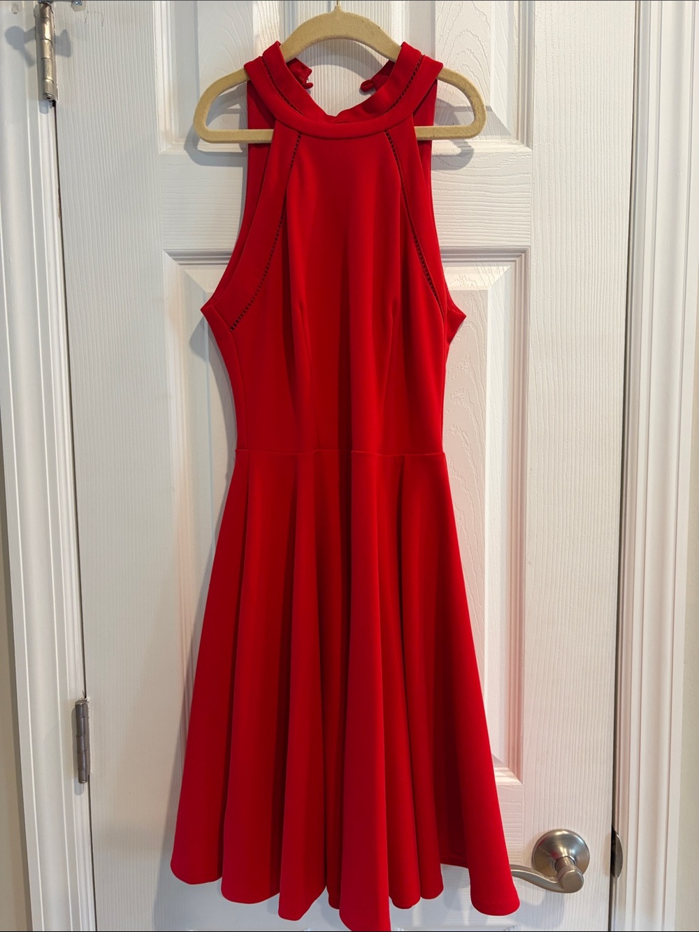B Darlin Red Halter Midi Fit-and-Flare Dress